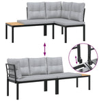 Garden Bench Set with Cushions 3 pcs Black Powder-coated Steel