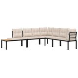 Garden Bench Set with Cushions 4 pcs Black Powder-coated Steel