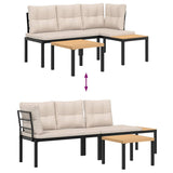Garden Bench Set with Cushions 3 pcs Black Powder-coated Steel - 45-Degree Angle