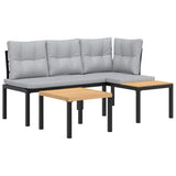 Garden Bench Set with Cushions 3 pcs Black Powder-coated Steel