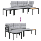Garden Bench Set with Cushions 3 pcs Black Powder-coated Steel - 45-Degree Angle
