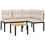 Garden Bench Set with Cushions 3 pcs Black Powder-coated Steel