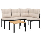 Garden Bench Set with Cushions 3 pcs Black Powder-coated Steel - Front View