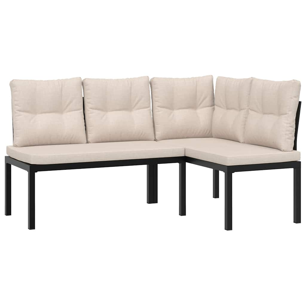 Garden Bench Set with Cushions 3 pcs Black Powder-coated Steel