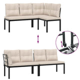Garden Bench Set with Cushions 3 pcs Black Powder-coated Steel - 45-Degree Angle