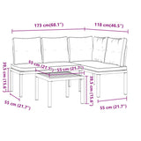 Garden Bench Set with Cushions 3 pcs Black Powder-coated Steel - Low Angle