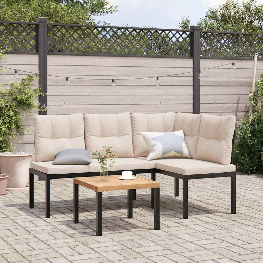 Garden Bench Set with Cushions 3 pcs Black Powder-coated Steel