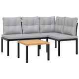 Garden Bench Set with Cushions 3 pcs Black Powder-coated Steel - Front View