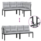 Garden Bench Set with Cushions 3 pcs Black Powder-coated Steel - 45-Degree Angle