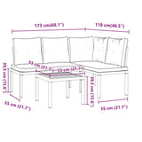 Garden Bench Set with Cushions 3 pcs Black Powder-coated Steel - Low Angle