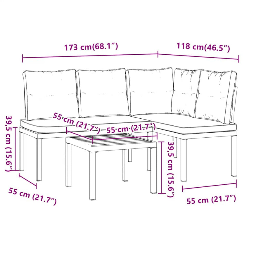Garden Bench Set with Cushions 3 pcs Black Powder-coated Steel