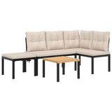 Garden Bench Set with Cushions 4 pcs Black Powder-coated Steel - Front View