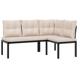 Garden Bench Set with Cushions 4 pcs Black Powder-coated Steel - Side View