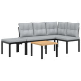 Garden Bench Set with Cushions 4 pcs Black Powder-coated Steel - Front View