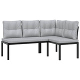 Garden Bench Set with Cushions 4 pcs Black Powder-coated Steel - Side View