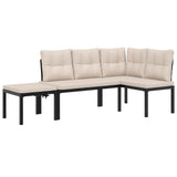 Garden Bench Set with Cushions 3 pcs Black Powder-coated Steel - Front View