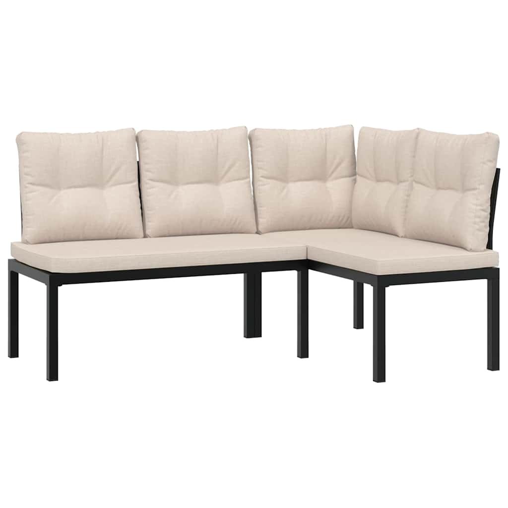 Garden Bench Set with Cushions 3 pcs Black Powder-coated Steel