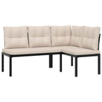 Garden Bench Set with Cushions 3 pcs Black Powder-coated Steel