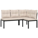 Garden Bench Set with Cushions 3 pcs Black Powder-coated Steel - Side View