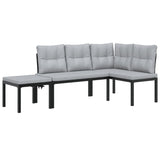 Garden Bench Set with Cushions 3 pcs Black Powder-coated Steel - Front View