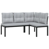 Garden Bench Set with Cushions 3 pcs Black Powder-coated Steel - Side View