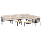 7 Piece Garden Sofa Set with Cushions Black Powder-coated Steel - Front View
