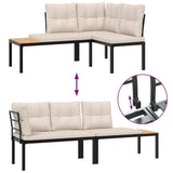 7 Piece Garden Sofa Set with Cushions Black Powder-coated Steel - Close-Up Angle