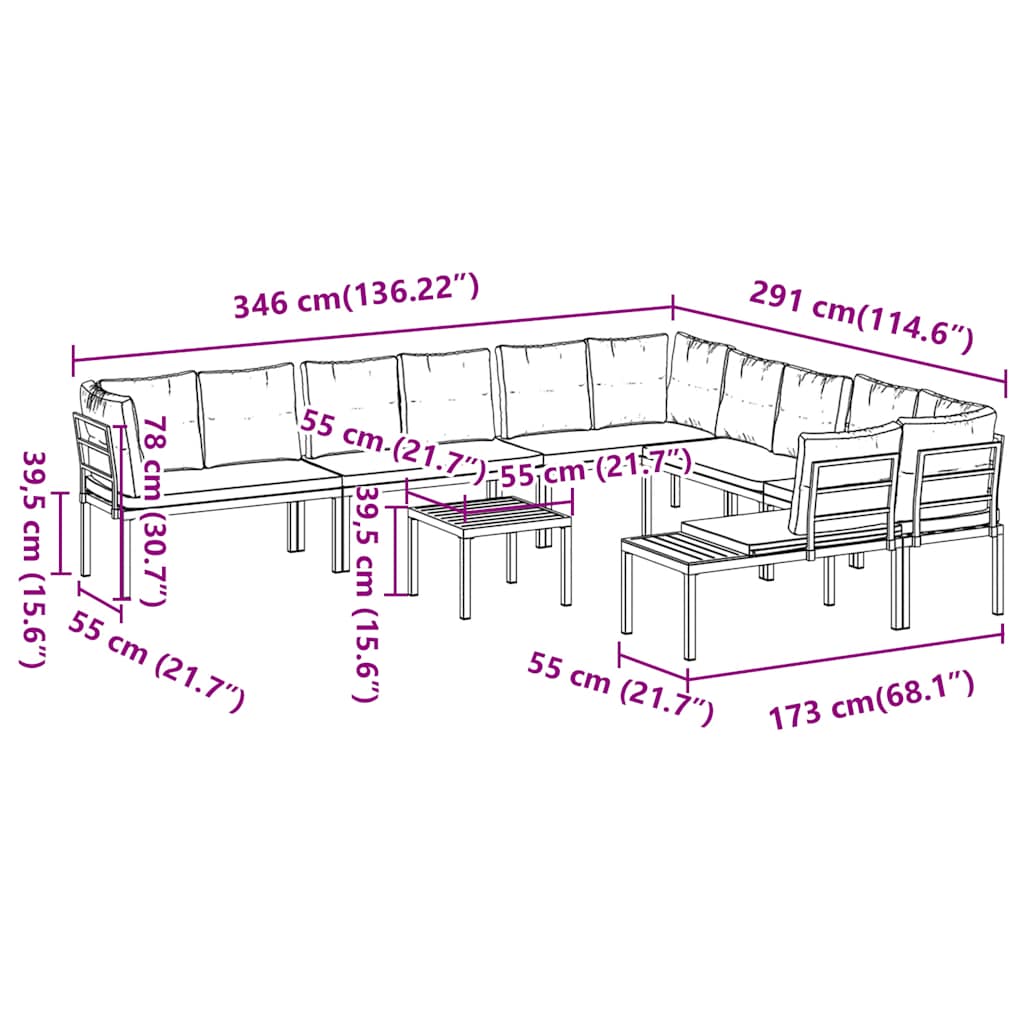 7 Piece Garden Sofa Set with Cushions Black Powder-coated Steel
