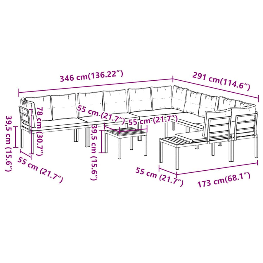7 Piece Garden Sofa Set with Cushions Black Powder-coated Steel