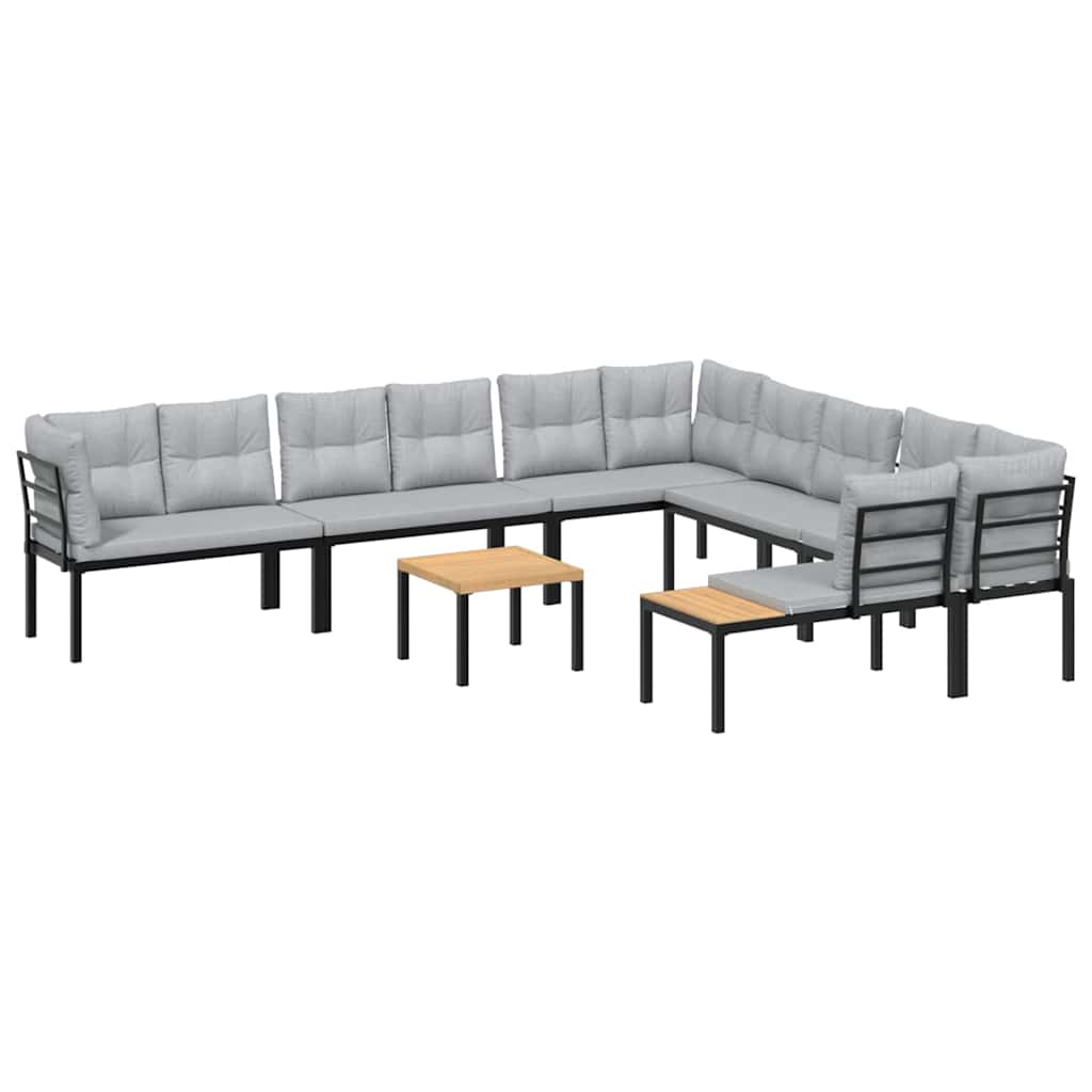 7 Piece Garden Sofa Set with Cushions Black Powder-coated Steel