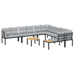 7 Piece Garden Sofa Set with Cushions Black Powder-coated Steel