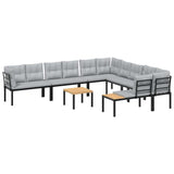 7 Piece Garden Sofa Set with Cushions Black Powder-coated Steel - Front View