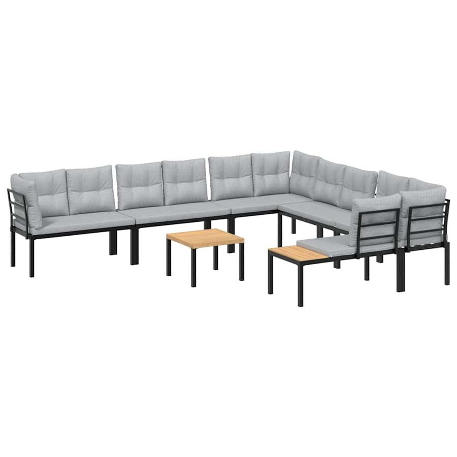 7 Piece Garden Sofa Set with Cushions Black Powder-coated Steel