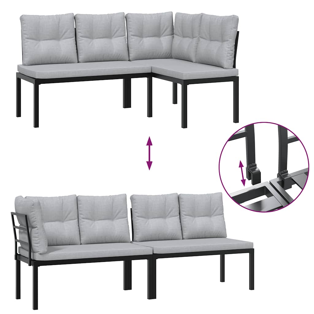 7 Piece Garden Sofa Set with Cushions Black Powder-coated Steel
