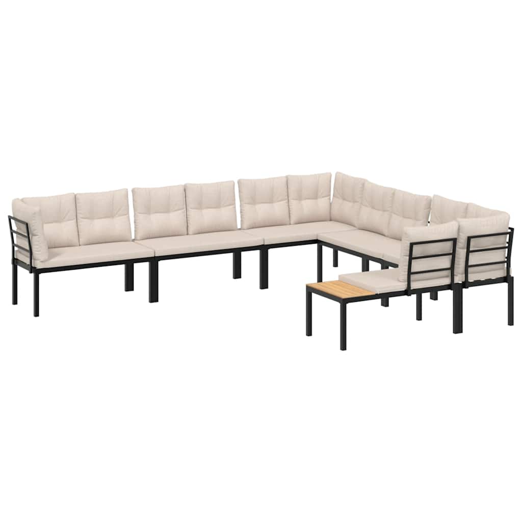 6 Piece Garden Sofa Set with Cushions Black Powder-coated Steel