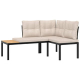 6 Piece Garden Sofa Set with Cushions Black Powder-coated Steel - Side View