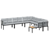 6 Piece Garden Sofa Set with Cushions Black Powder-coated Steel - Front View