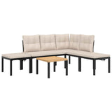5 Piece Garden Sofa Set with Cushions Black Powder-coated Steel - Front View