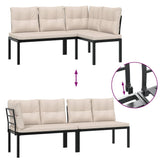 5 Piece Garden Sofa Set with Cushions Black Powder-coated Steel - Rear View