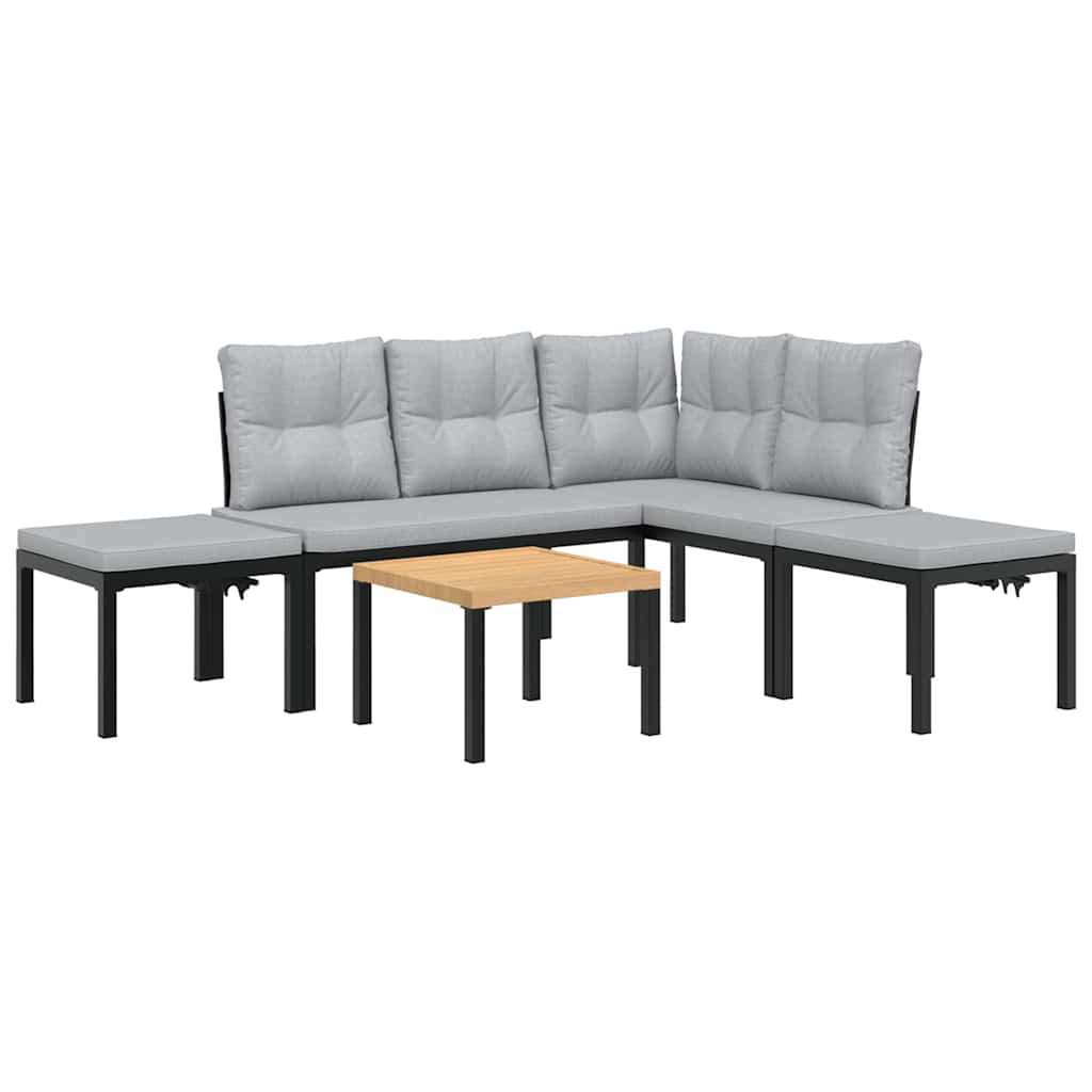 5 Piece Garden Sofa Set with Cushions Black Powder-coated Steel