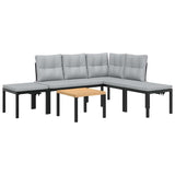 5 Piece Garden Sofa Set with Cushions Black Powder-coated Steel - Front View