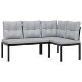 5 Piece Garden Sofa Set with Cushions Black Powder-coated Steel - Side View