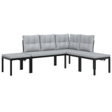 4 Piece Garden Sofa Set with Cushions Black Powder-coated Steel - Front View