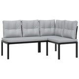 4 Piece Garden Sofa Set with Cushions Black Powder-coated Steel - Side View