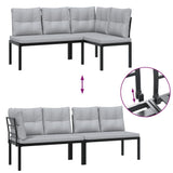 4 Piece Garden Sofa Set with Cushions Black Powder-coated Steel