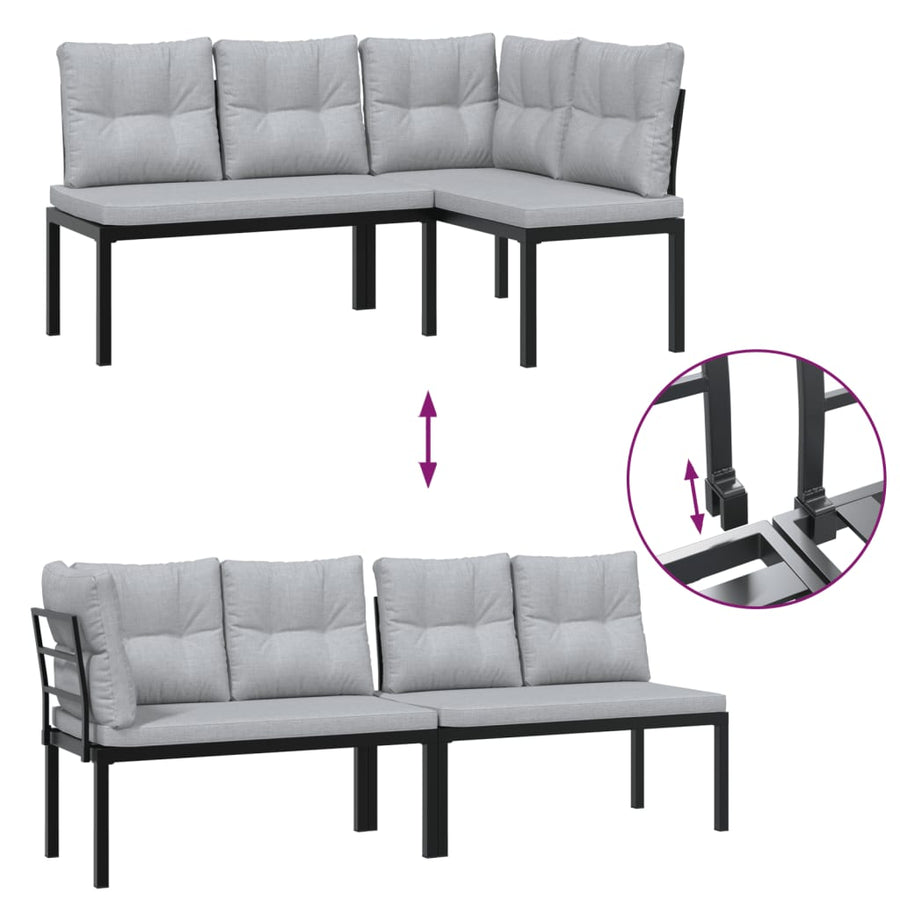 4 Piece Garden Sofa Set with Cushions Black Powder-coated Steel
