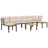 5 Piece Garden Sofa Set with Cushions Black Powder-coated Steel - Front View