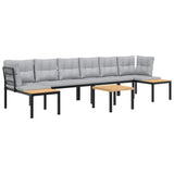 5 Piece Garden Sofa Set with Cushions Black Powder-coated Steel