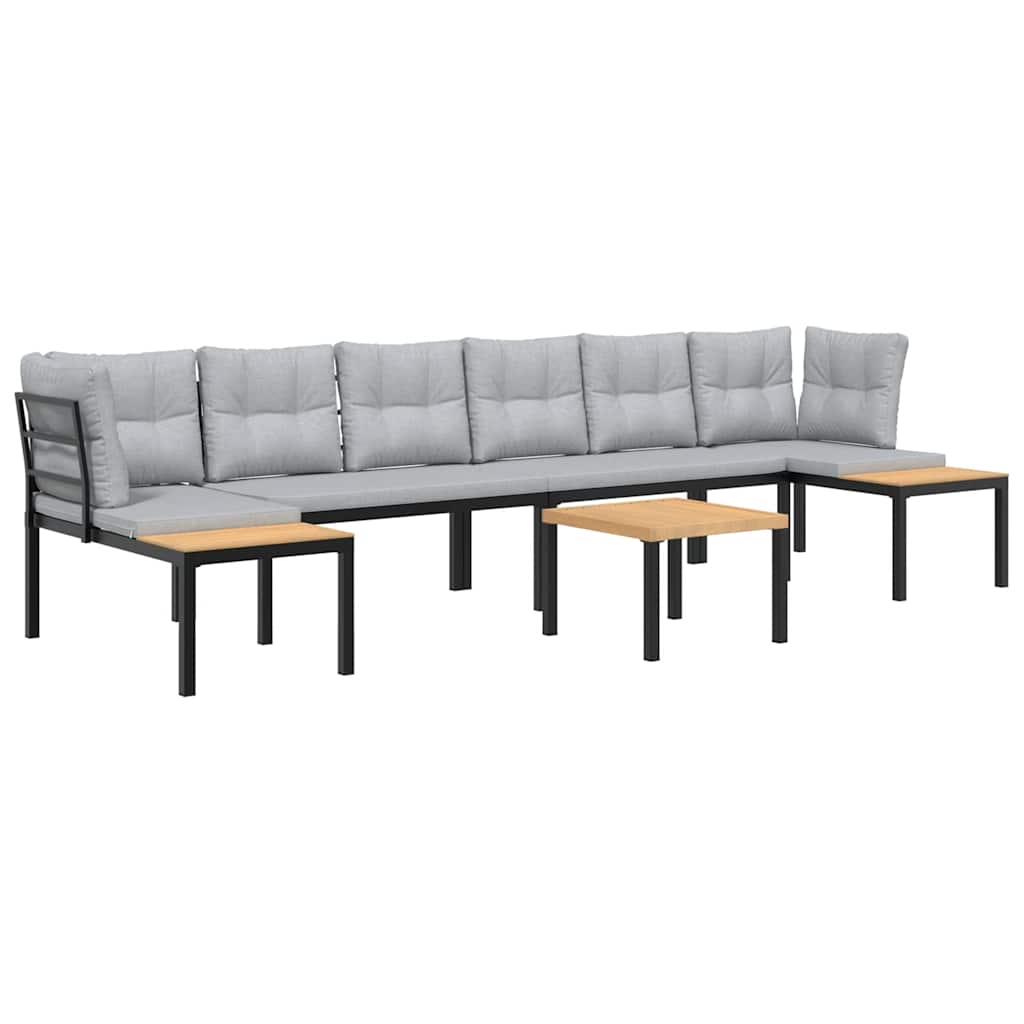 5 Piece Garden Sofa Set with Cushions Black Powder-coated Steel