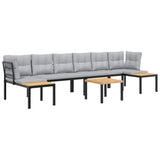 5 Piece Garden Sofa Set with Cushions Black Powder-coated Steel - Front View